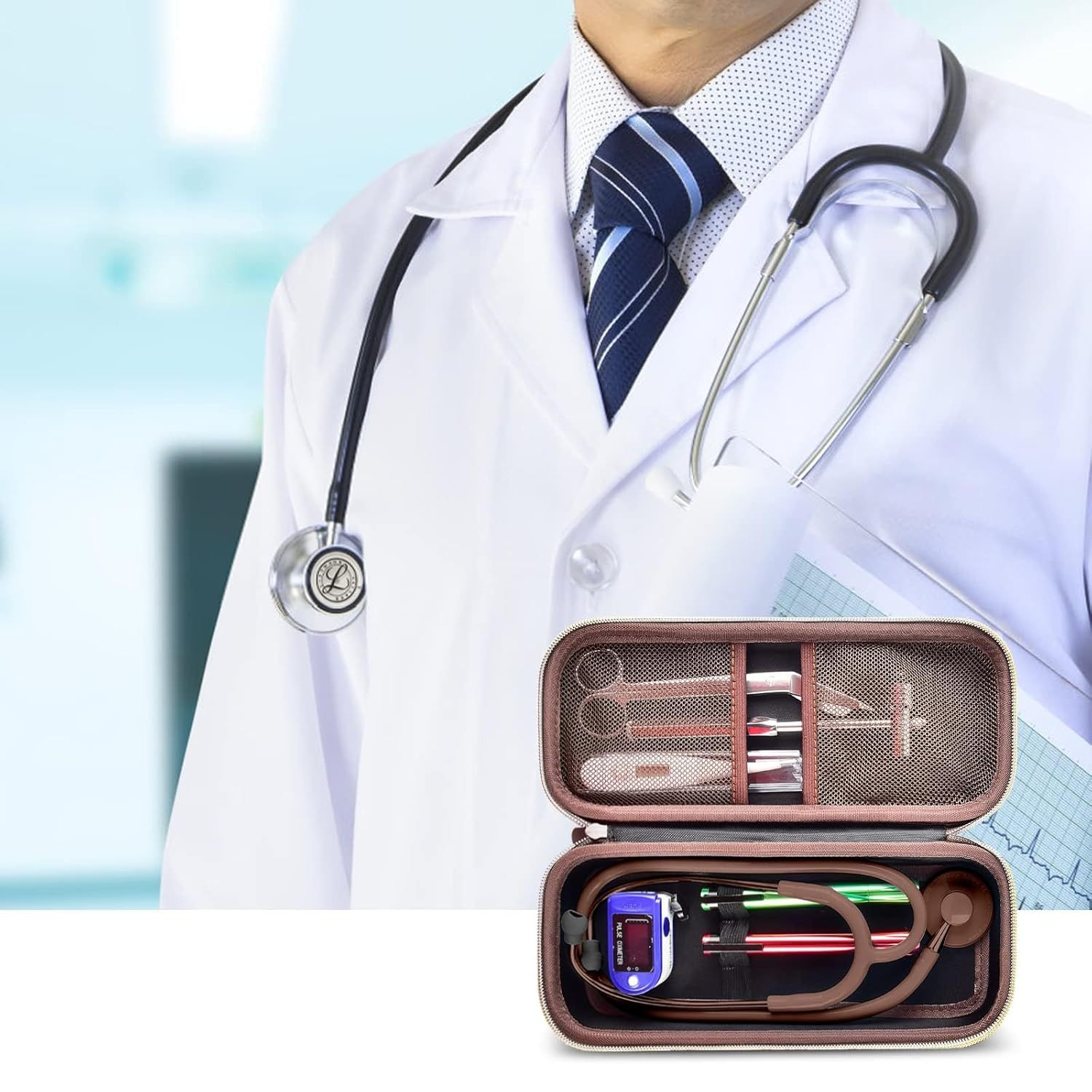 Stethoscope Case Compatible with 3M Littmann Classic III Monitoring/Lightweight II S.E/Cardiology IV Diagnostic/MDF Acoustica Stethoscopes, Extra Pocket for Doctor & Nurse Accessories