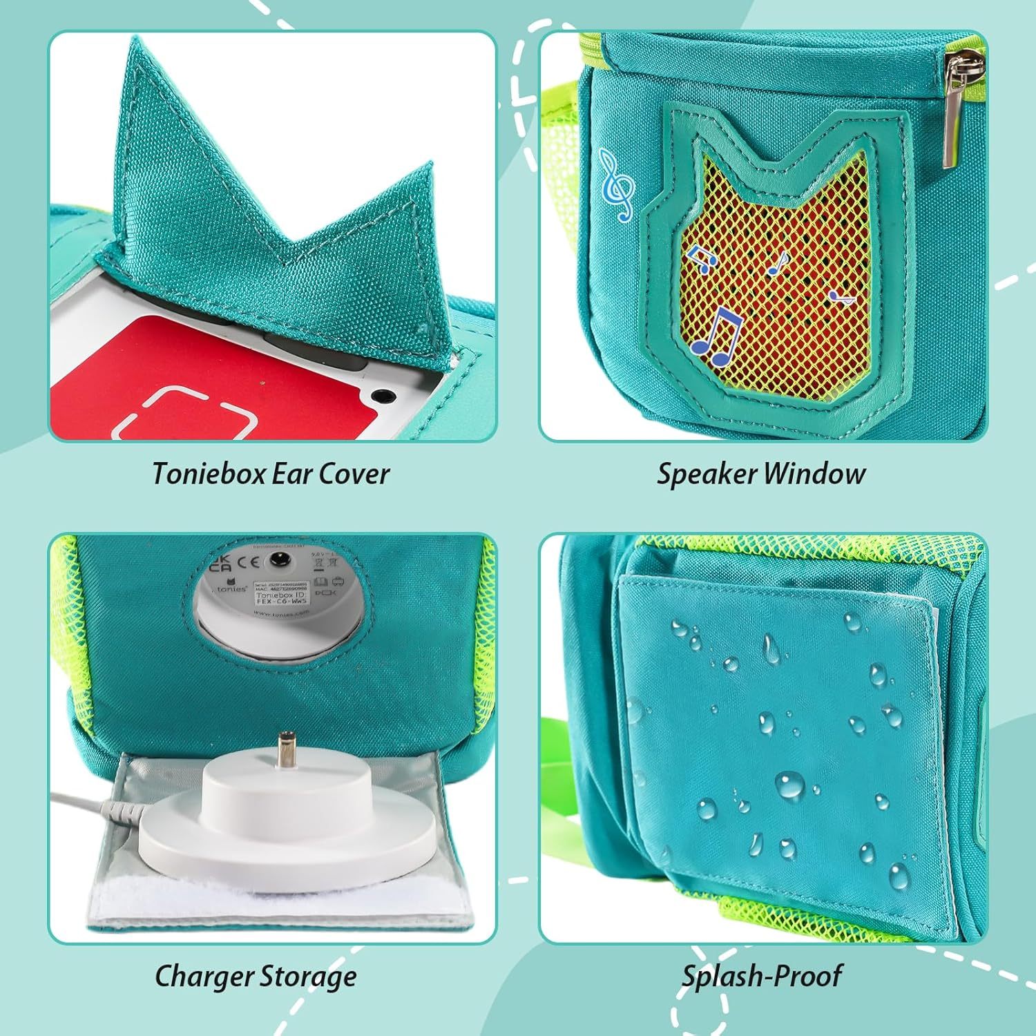 Carrying Case for Toniebox, Portable Storage Travel Bag for Tonies Figures Charging Station with Shoulder Strap Handle & Toniebox Ears Cover