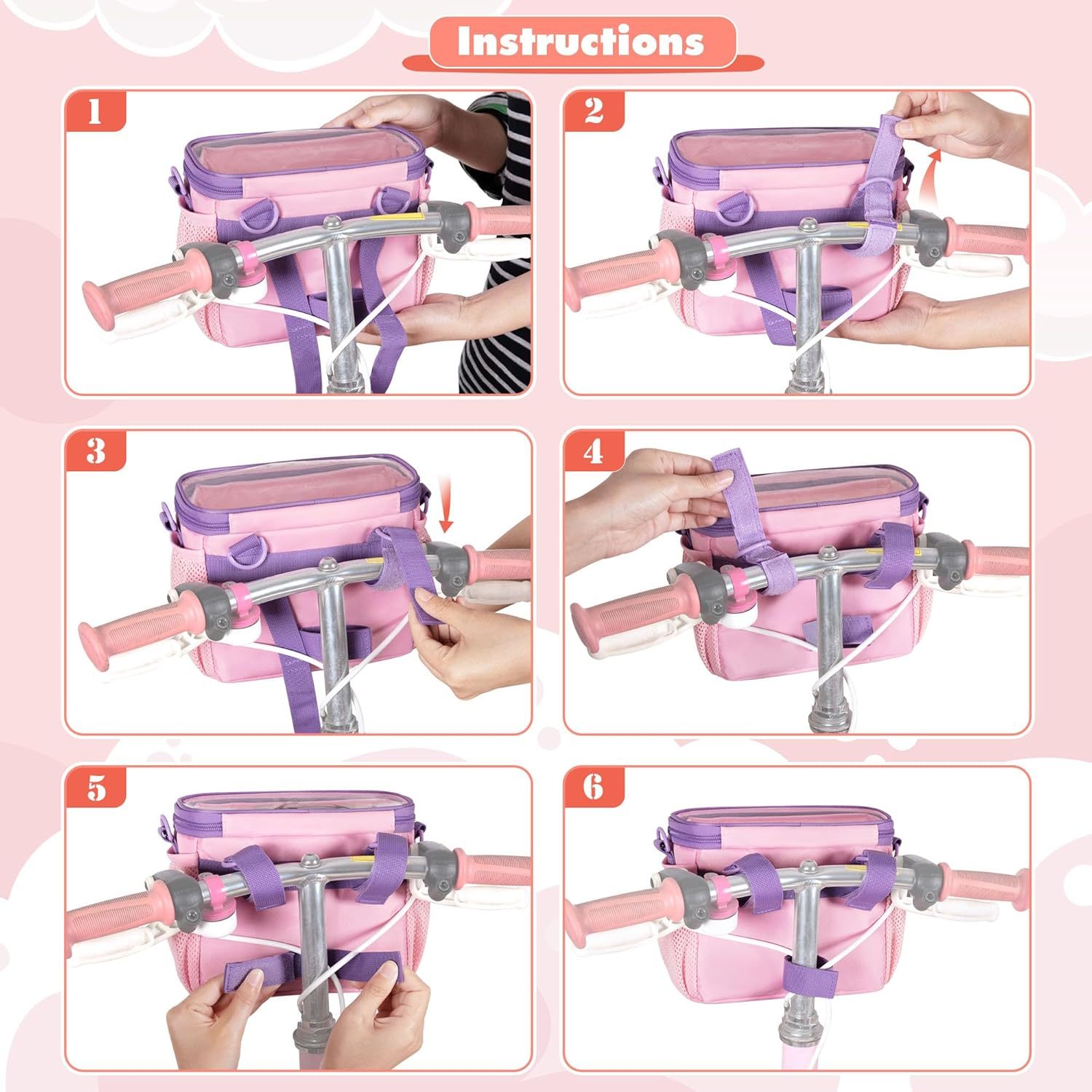 Custom Handlebar Bag for Children, Cute Bicycle Basket, Balance Bike Bag, Suitable for Most Handlebars, Tricycles, Scooter Bag with Shoulder Strap
