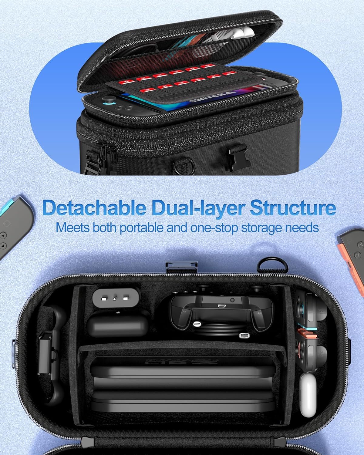 All-in-One Carrying Case for Nintendo Switch 2, Dual-Layer Hard Shell Travel Bag for Console, Dock, Controllers & Accessories