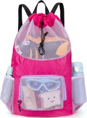 Swim Bag for Kids Mesh Beach Backpack for Boys/ Lightweight Drawstring Beach Bag Swimming Pool/ Sports Gym String Bag