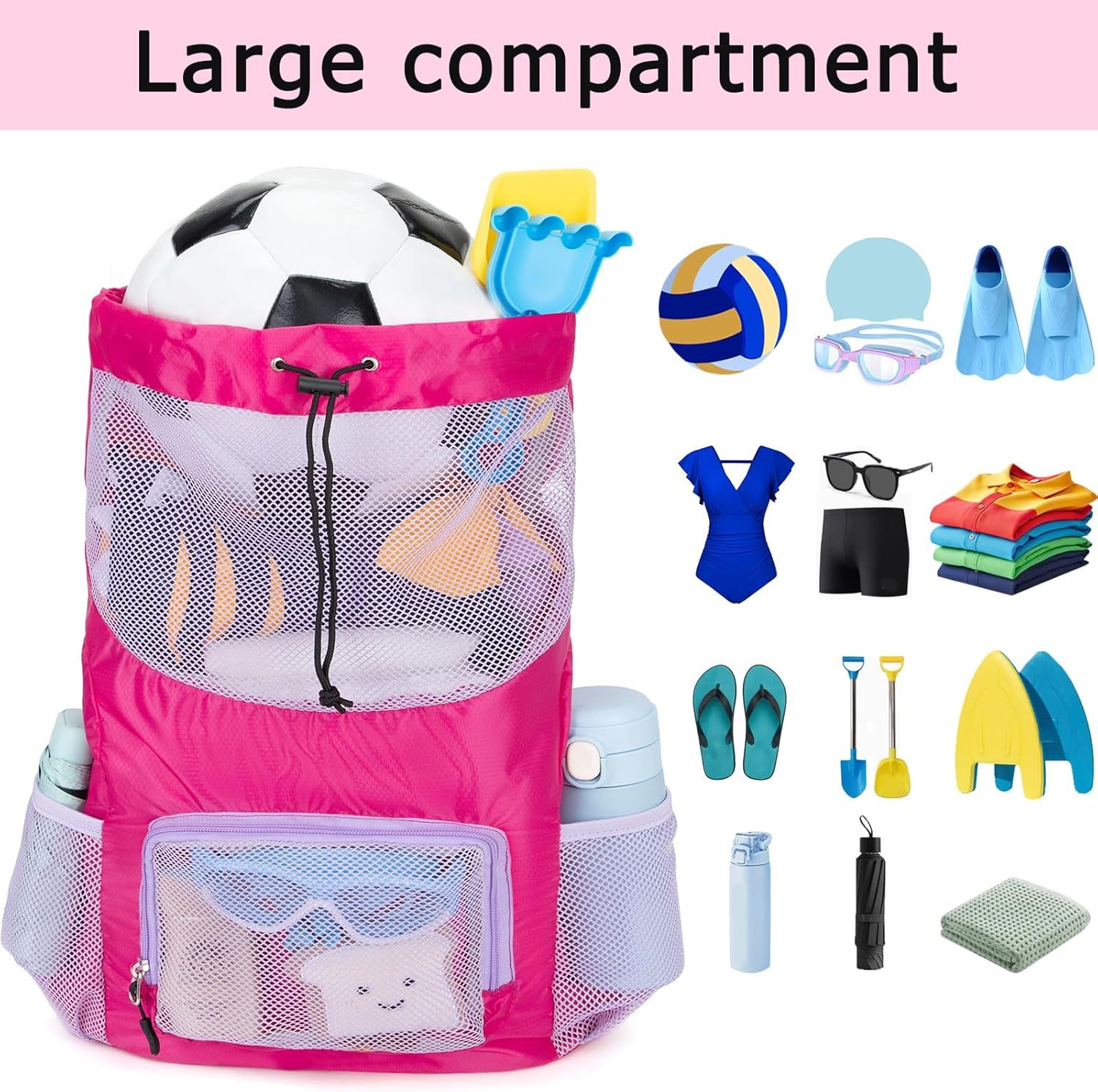 Swim Bag for Kids Mesh Beach Backpack for Boys/ Lightweight Drawstring Beach Bag Swimming Pool/ Sports Gym String Bag