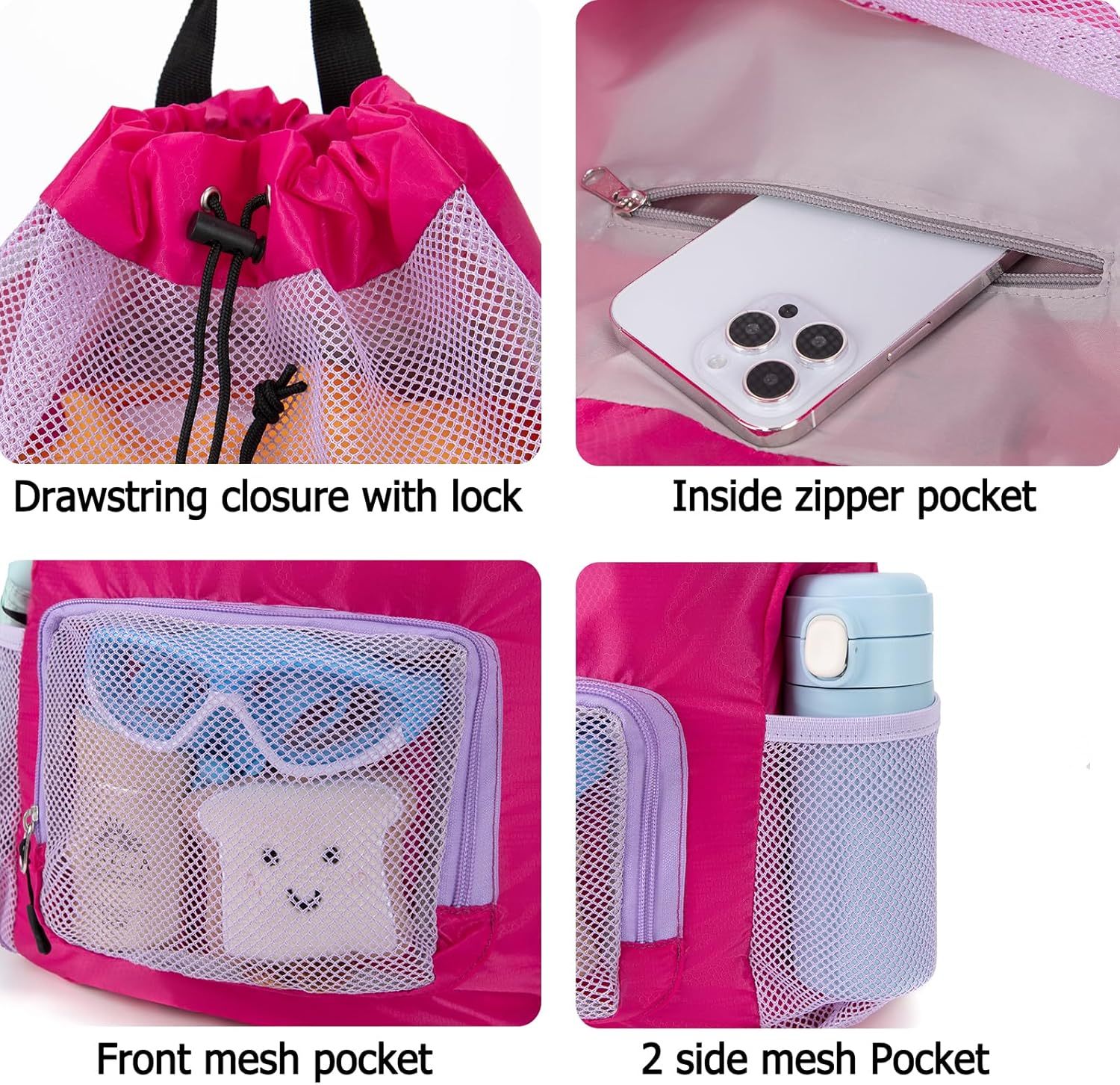 Swim Bag for Kids Mesh Beach Backpack for Boys/ Lightweight Drawstring Beach Bag Swimming Pool/ Sports Gym String Bag