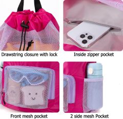 Swim Bag for Kids Mesh Beach Backpack for Boys/ Lightweight Drawstring Beach Bag Swimming Pool/ Sports Gym String Bag