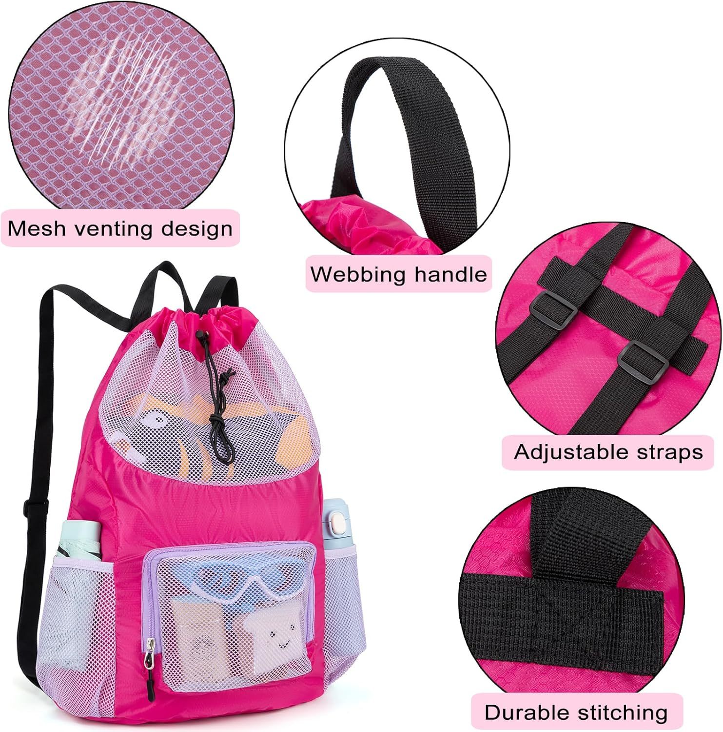 Swim Bag for Kids Mesh Beach Backpack for Boys/ Lightweight Drawstring Beach Bag Swimming Pool/ Sports Gym String Bag