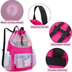 Swim Bag for Kids Mesh Beach Backpack for Boys/ Lightweight Drawstring Beach Bag Swimming Pool/ Sports Gym String Bag