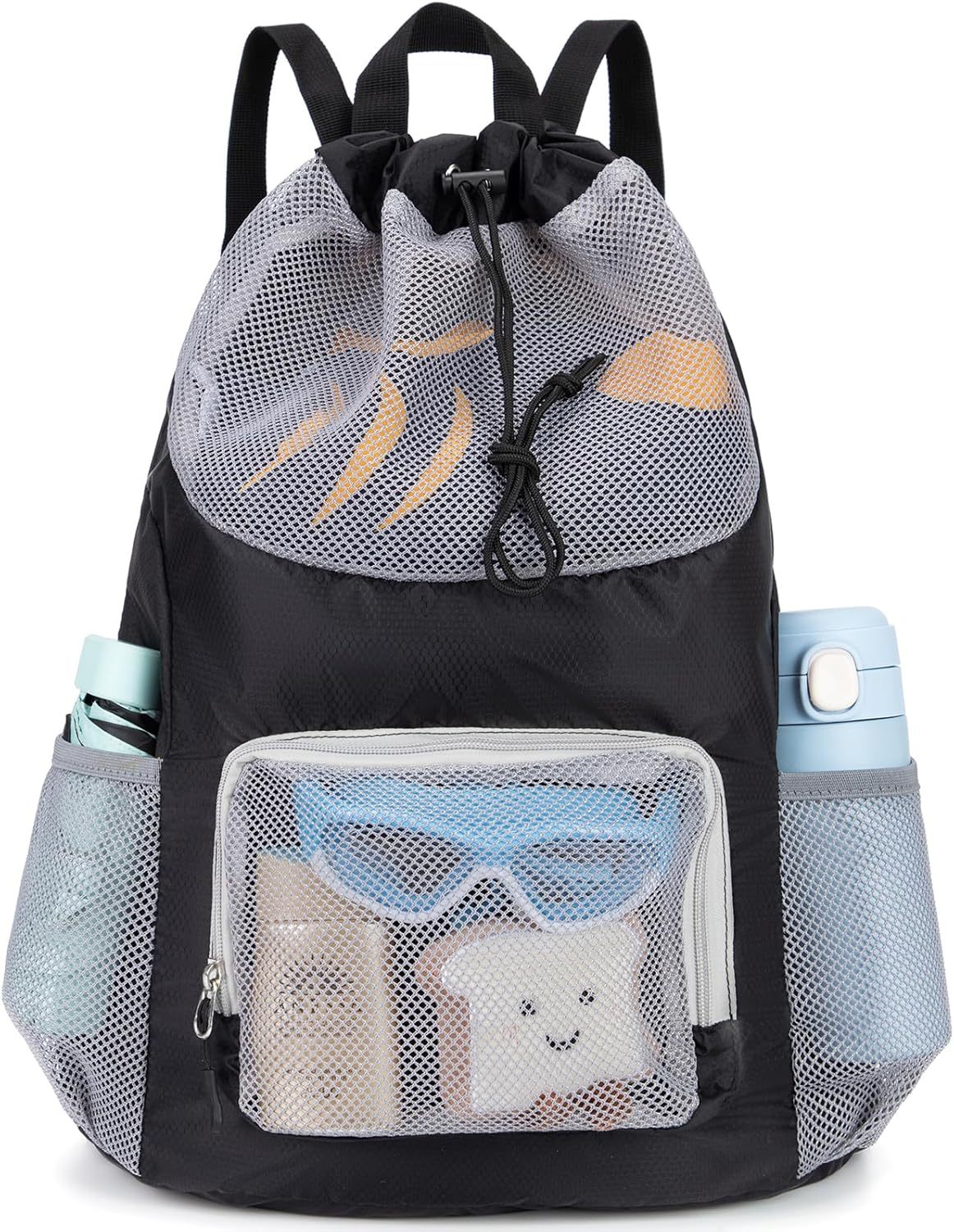 Swim Bag for Kids Mesh Beach Backpack for Boys/ Lightweight Drawstring Beach Bag Swimming Pool/ Sports Gym String Bag