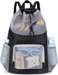 Swim Bag for Kids Mesh Beach Backpack for Boys/ Lightweight Drawstring Beach Bag Swimming Pool/ Sports Gym String Bag