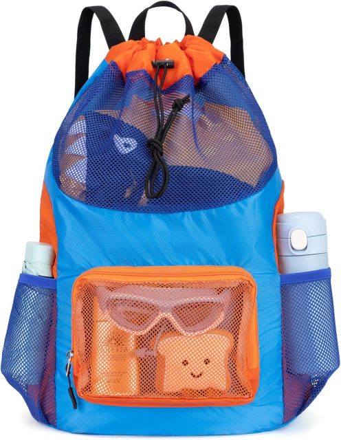 Swim Bag for Kids Mesh Beach Backpack for Boys/ Lightweight Drawstring Beach Bag Swimming Pool/ Sports Gym String Bag