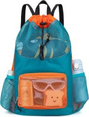 Swim Bag for Kids Mesh Beach Backpack for Boys/ Lightweight Drawstring Beach Bag Swimming Pool/ Sports Gym String Bag