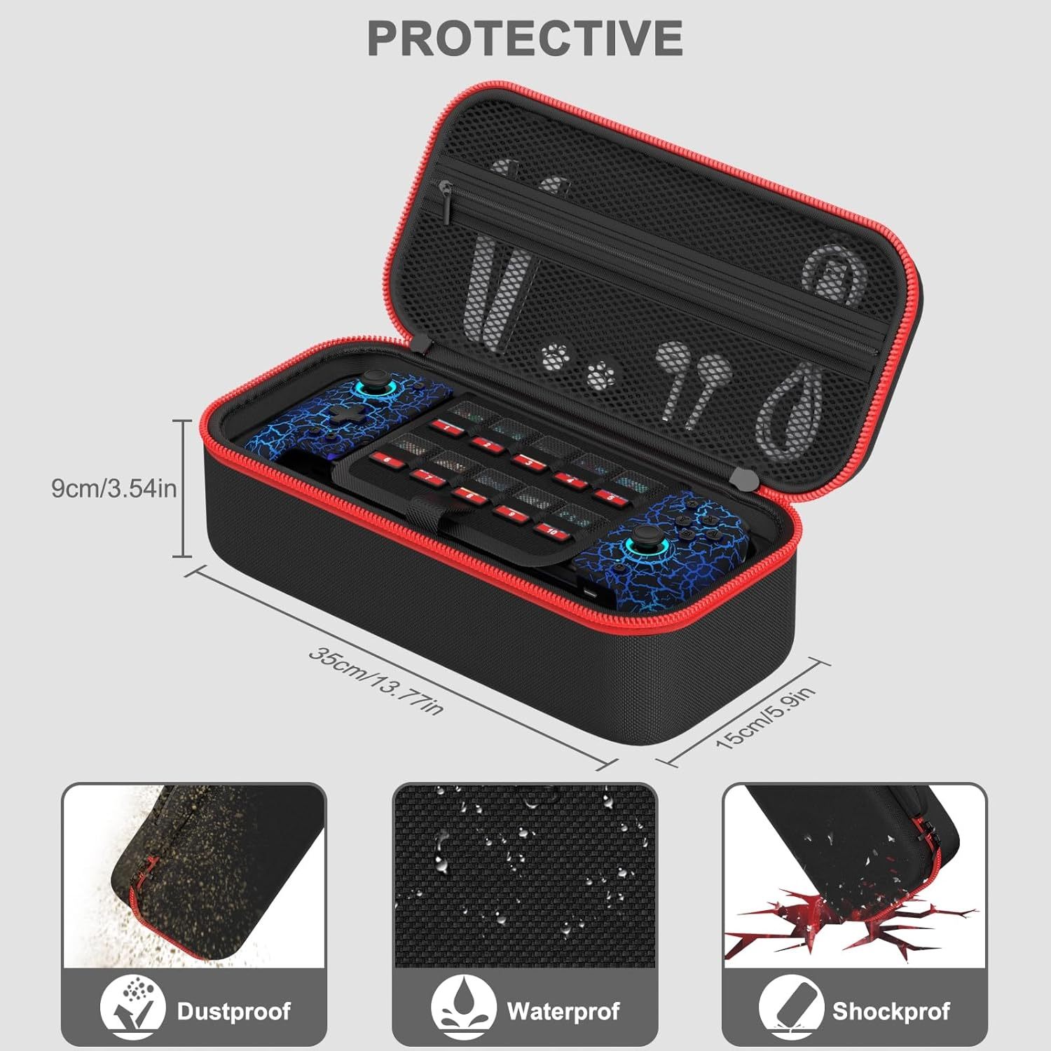 Customized Travel Case for Nintendo Switch Controller, Protective Hard Shell Case Large Capacity Holds Switch Controller, Switch Console, AC Adapter, Headset and 10 Game Cards for Cases & Storage