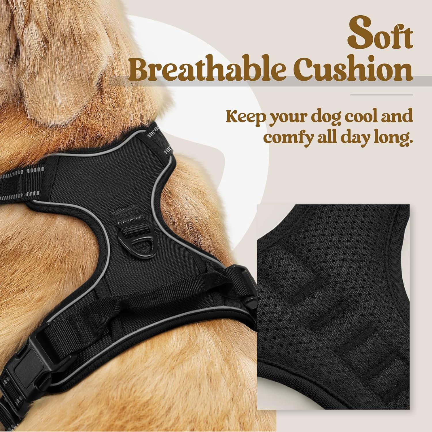 Dog Harness No Pull with 2 Leash Clips, Adjustable Soft Padded, Reflective Oxford No Choke Pet Vest with Easy Control Handle for Large Dogs