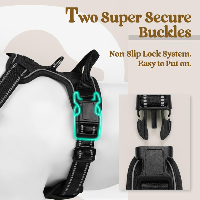 Dog Harness No Pull with 2 Leash Clips, Adjustable Soft Padded, Reflective Oxford No Choke Pet Vest with Easy Control Handle for Large Dogs