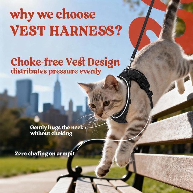 Cat Harness and Leash for Walking, Escape Proof Soft Adjustable Vest Harnesses for Cats