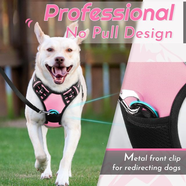 Dog Harness for Large Dogs, No Pull Service Vest with Reflective Strips and Control Handle, Adjustable and Comfortable for Walking, No Choke Pet Harness with 2 Metal Rings