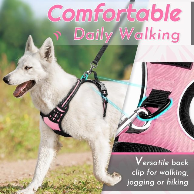 Dog Harness for Large Dogs, No Pull Service Vest with Reflective Strips and Control Handle, Adjustable and Comfortable for Walking, No Choke Pet Harness with 2 Metal Rings