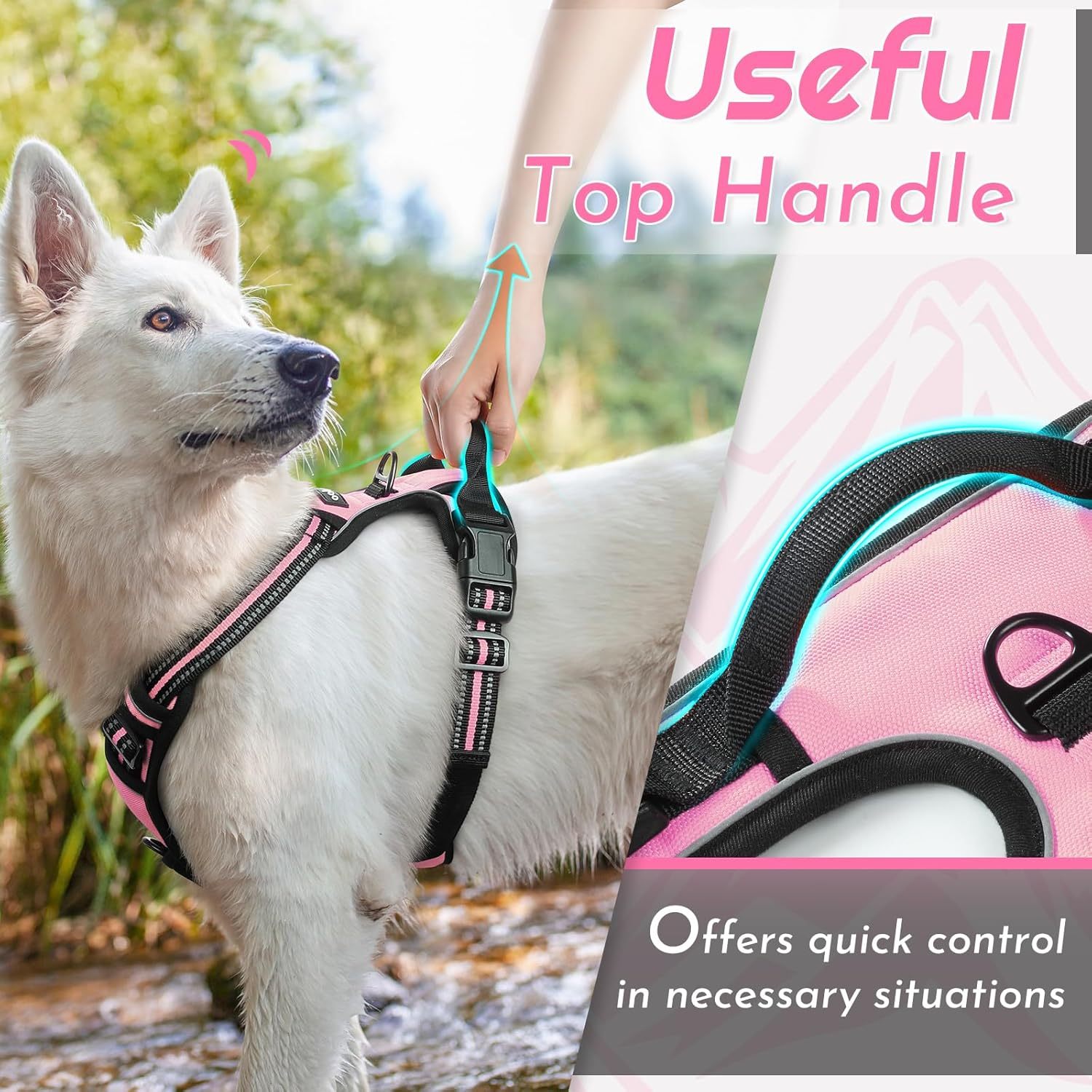 Dog Harness for Large Dogs, No Pull Service Vest with Reflective Strips and Control Handle, Adjustable and Comfortable for Walking, No Choke Pet Harness with 2 Metal Rings