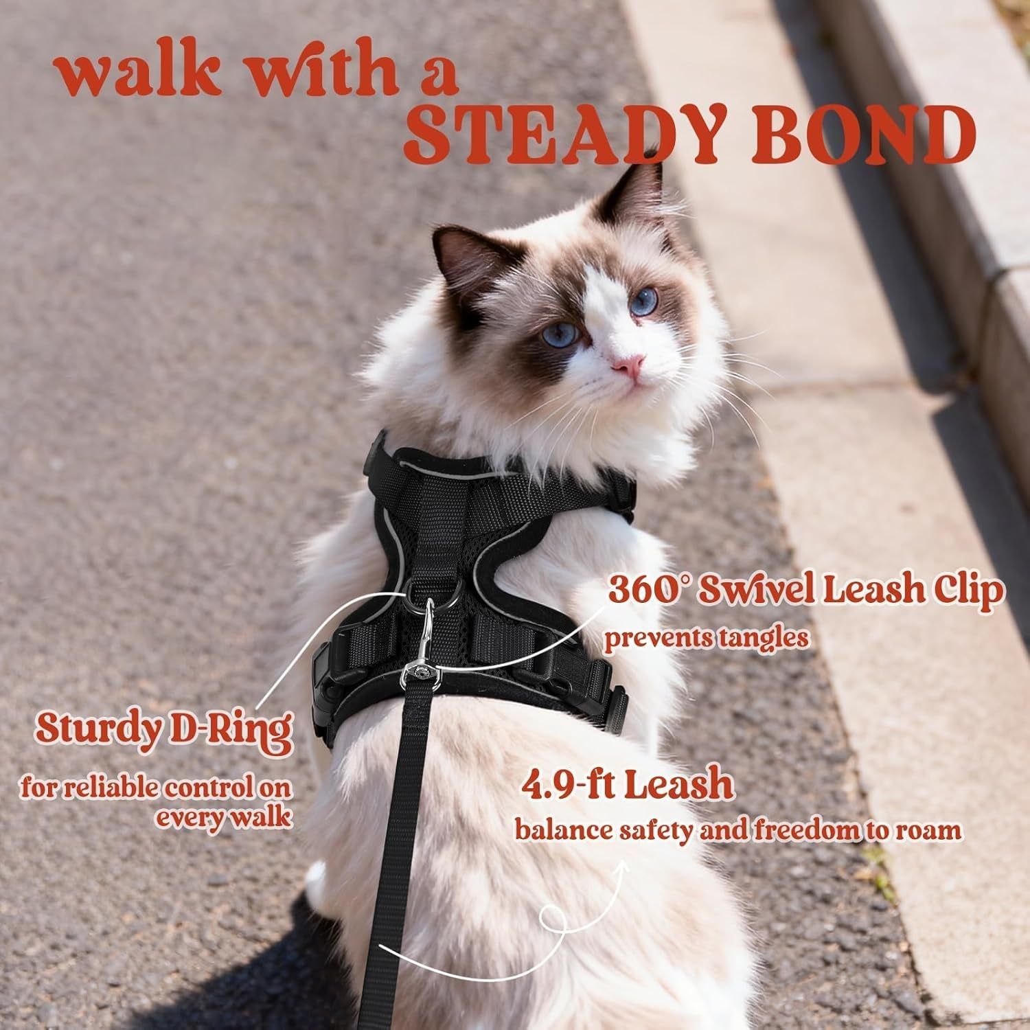 Cat Harness and Leash for Walking, Escape Proof Soft Adjustable Vest Harnesses for Cats