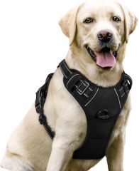 Dog Harness No Pull with 2 Leash Clips, Adjustable Soft Padded, Reflective Oxford No Choke Pet Vest with Easy Control Handle for Large Dogs