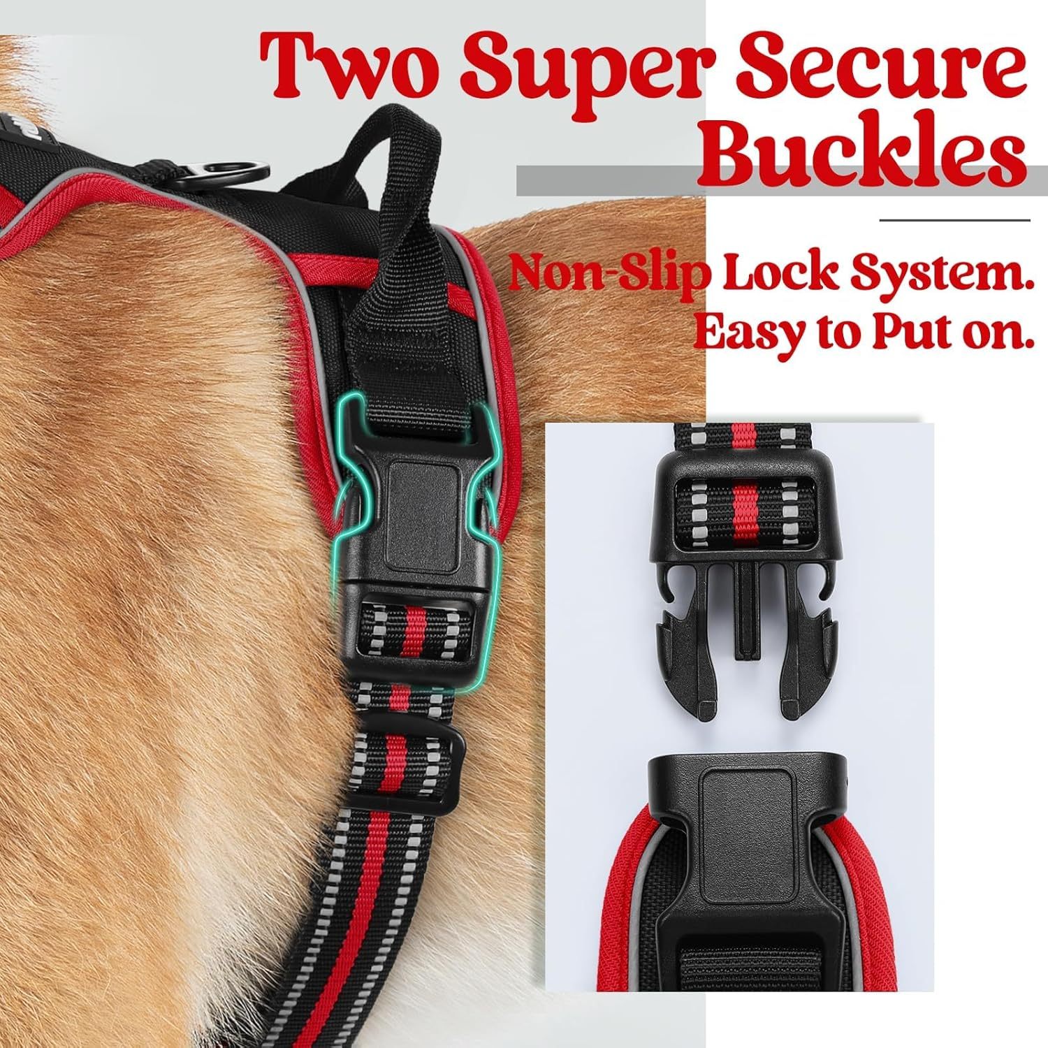 Dog Harness No Pull with 2 Leash Clips, Adjustable Soft Padded, Reflective Oxford No Choke Pet Vest with Easy Control Handle for Large Dogs