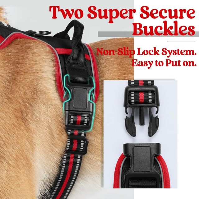 Dog Harness No Pull with 2 Leash Clips, Adjustable Soft Padded, Reflective Oxford No Choke Pet Vest with Easy Control Handle for Large Dogs