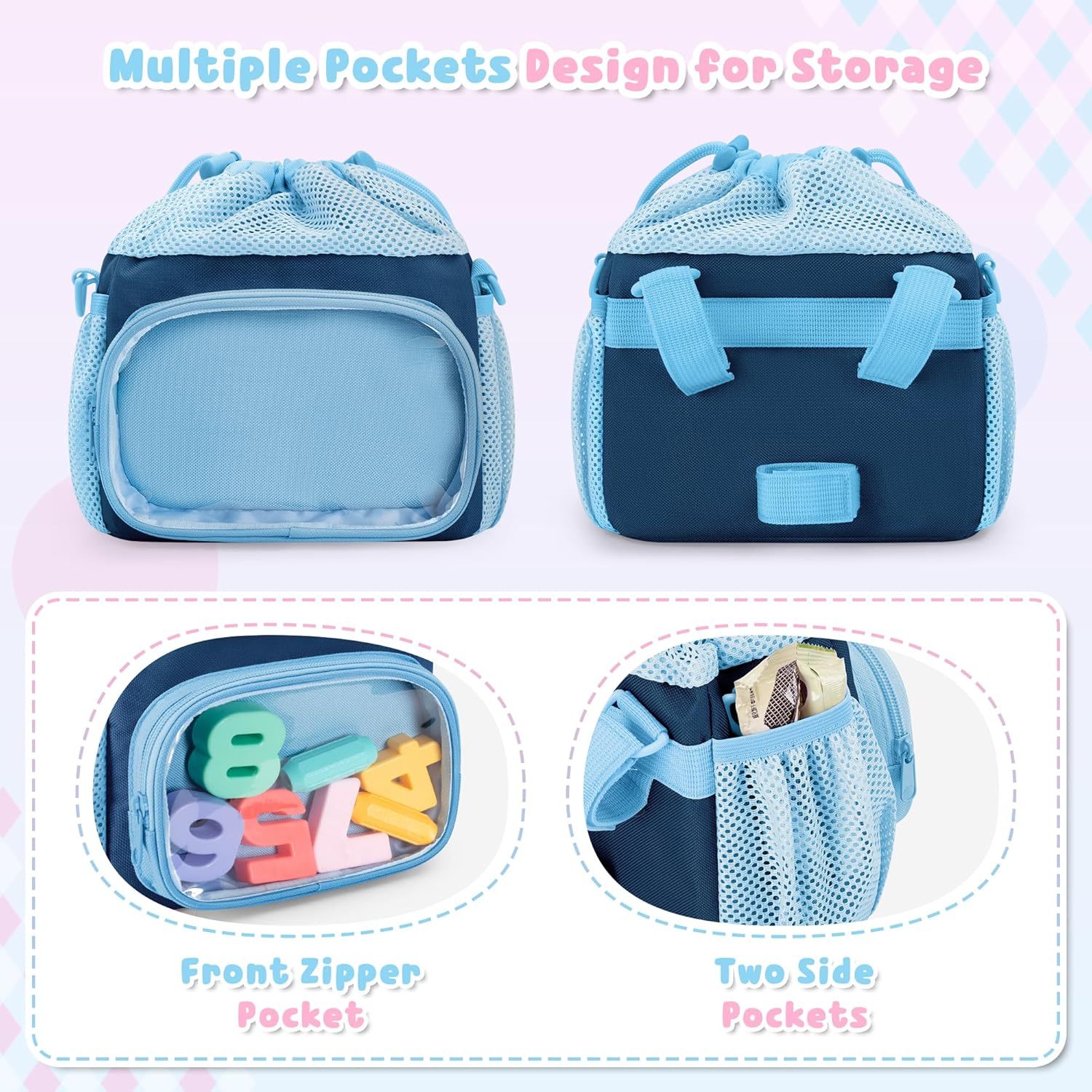 Kids Bike Basket Front with Drawstring Top, Child Scooter Basket Bag with Detachable and Adjustable Shoulder Strap