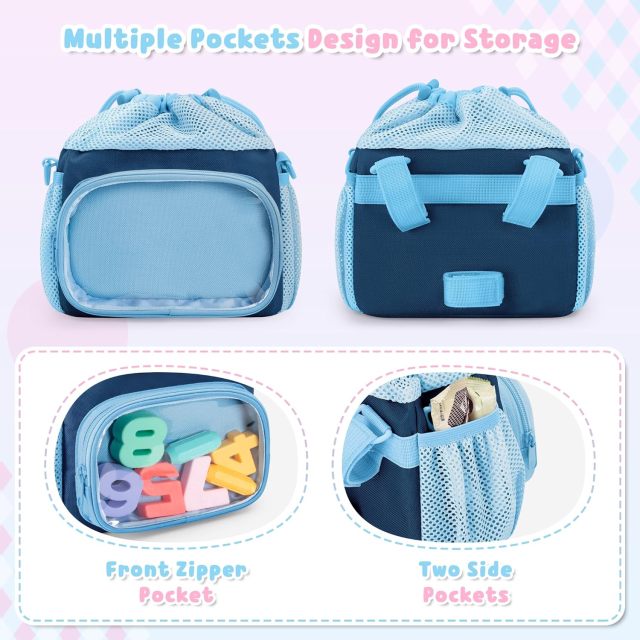Kids Bike Basket Front with Drawstring Top, Child Scooter Basket Bag with Detachable and Adjustable Shoulder Strap