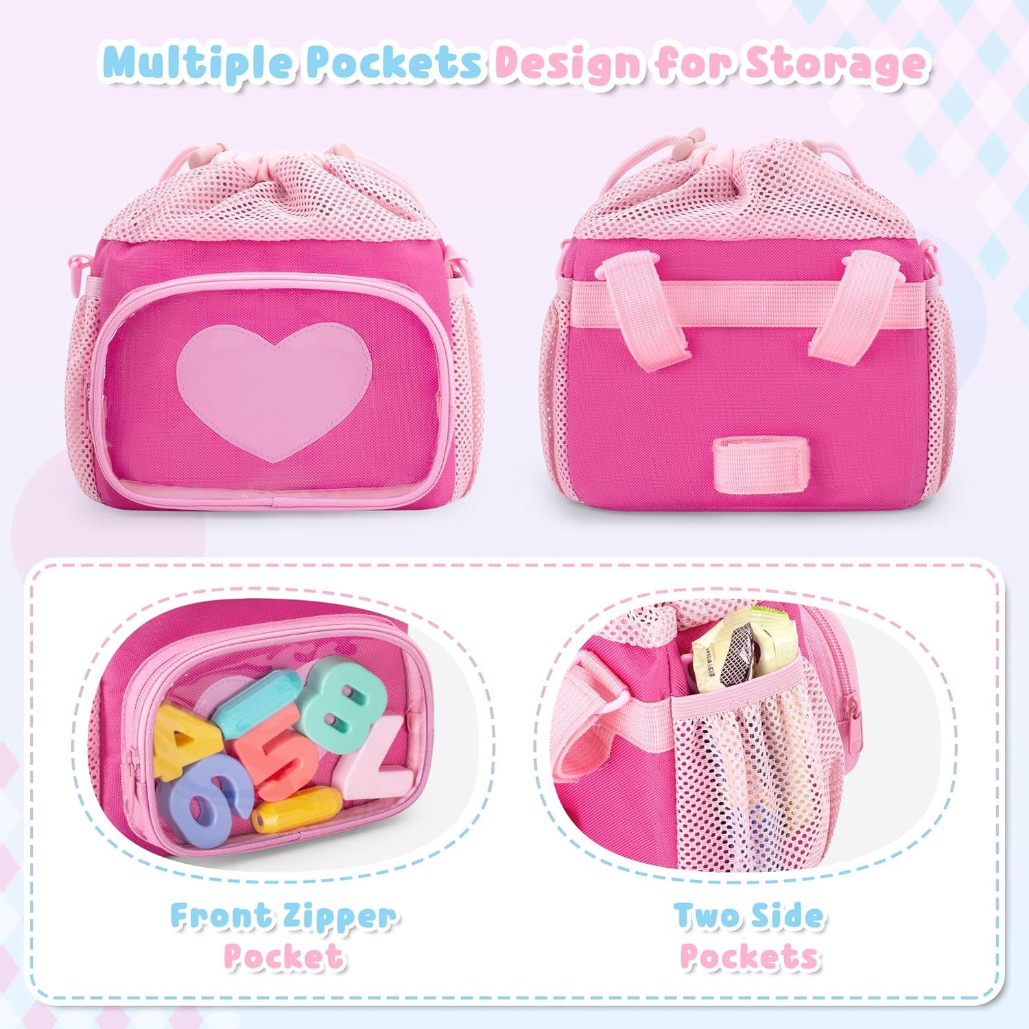 Kids Bike Basket Front with Drawstring Top, Child Scooter Basket Bag with Detachable and Adjustable Shoulder Strap