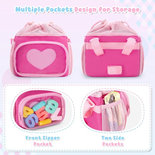 Kids Bike Basket Front with Drawstring Top, Child Scooter Basket Bag with Detachable and Adjustable Shoulder Strap