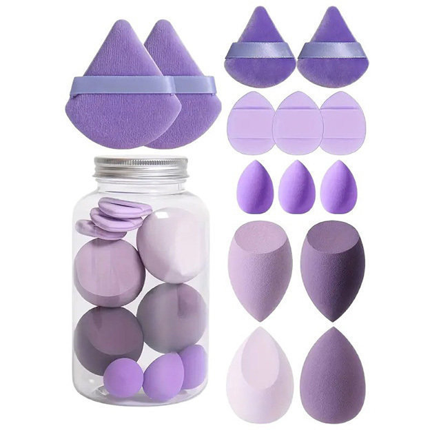 14Pcs Hydrophilic Polyurethane Beauty Sponge Powder Puff Jar Set，Jiuheng Cosmetic,jiuhengcosmetic