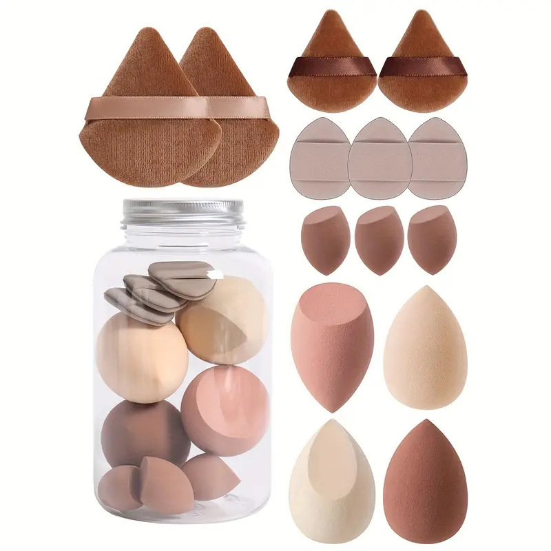 14Pcs Hydrophilic Polyurethane Beauty Sponge Powder Puff Jar Set，Jiuheng Cosmetic,jiuhengcosmetic