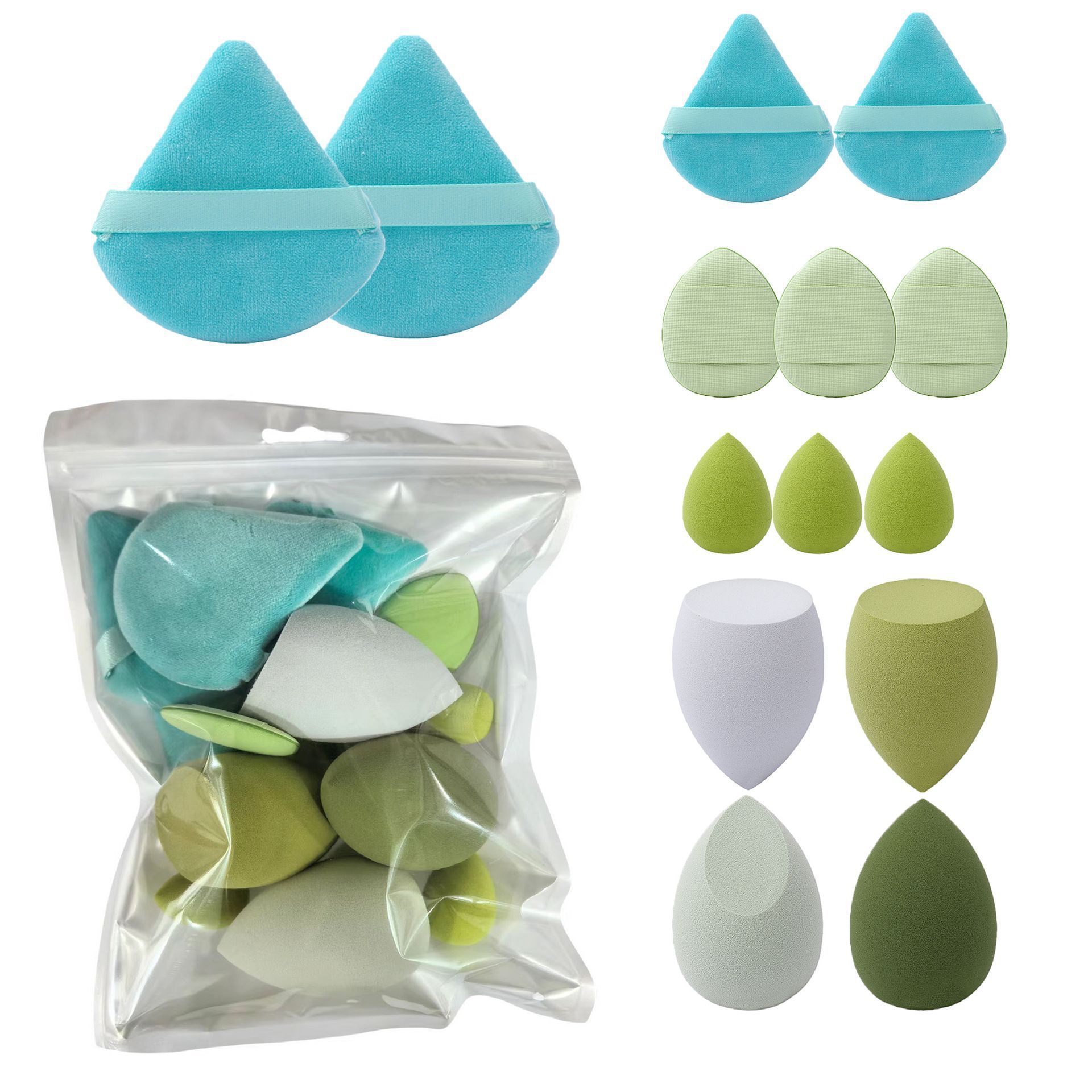14Pcs Hydrophilic Polyurethane Powder Puff Set,Mixed Shapes & Bag Pack，Jiuheng Cosmetic,jiuhengcosmetic