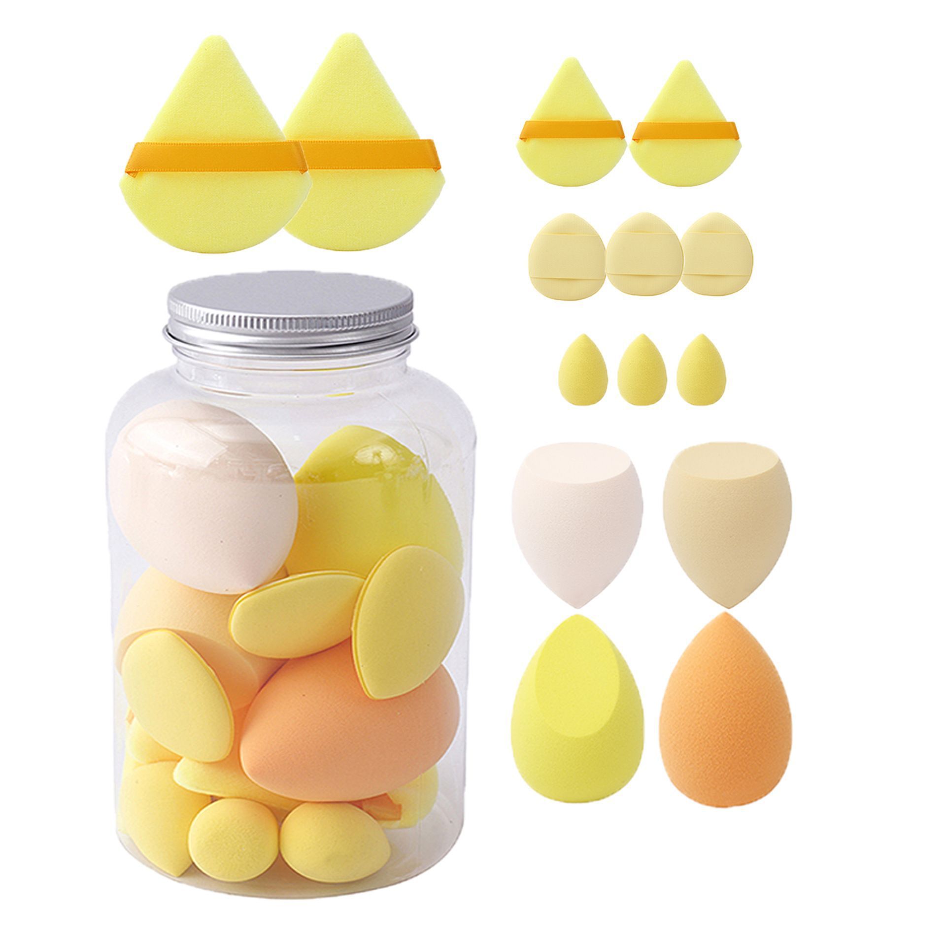 14Pcs Hydrophilic Polyurethane Beauty Sponge Powder Puff Jar Set，Jiuheng Cosmetic,jiuhengcosmetic