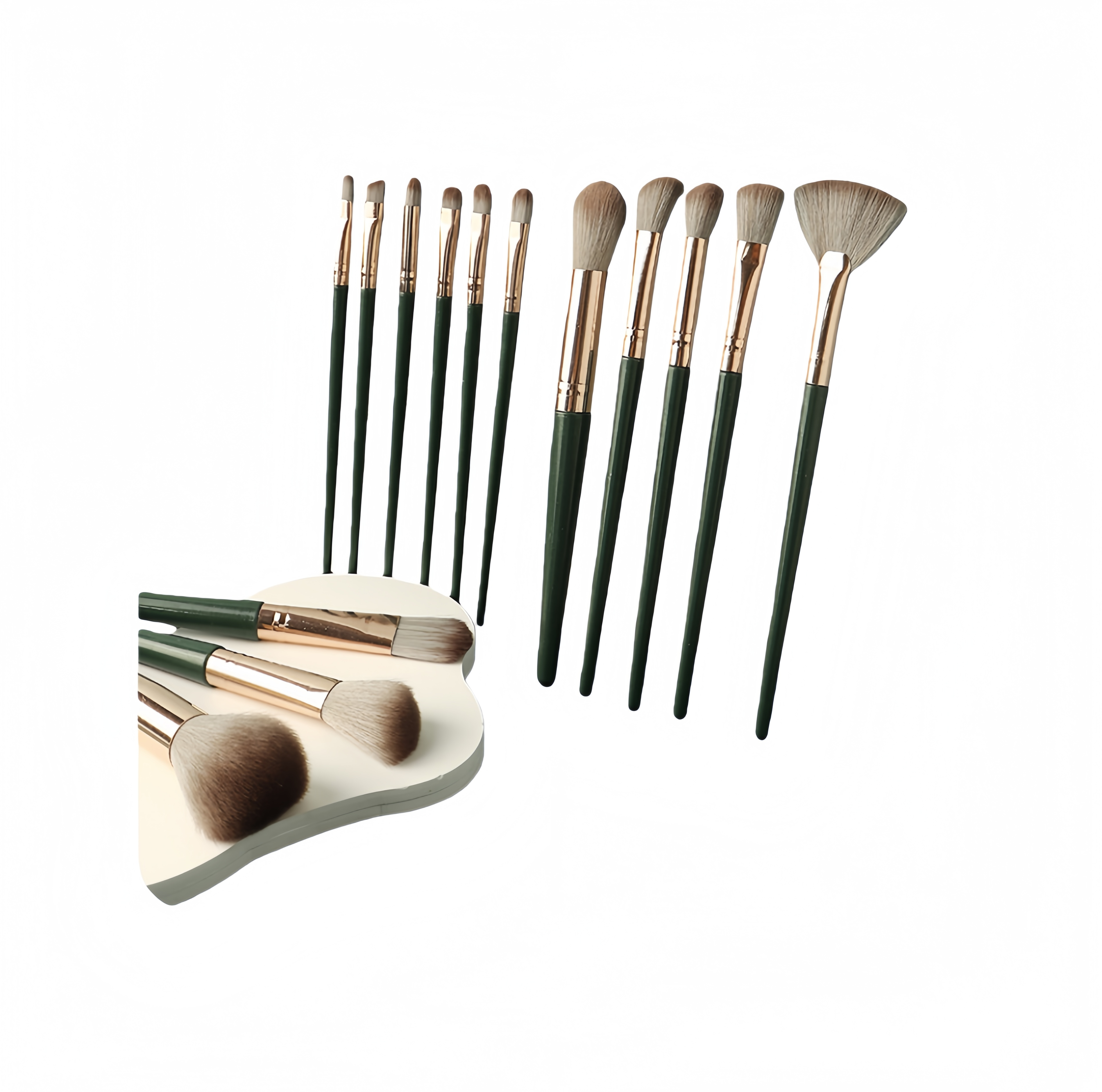 14Pcs Dark Green Premium Makeup Brush Set Soft Synthetic，Jiuheng Cosmetic,jiuhengcosmetic