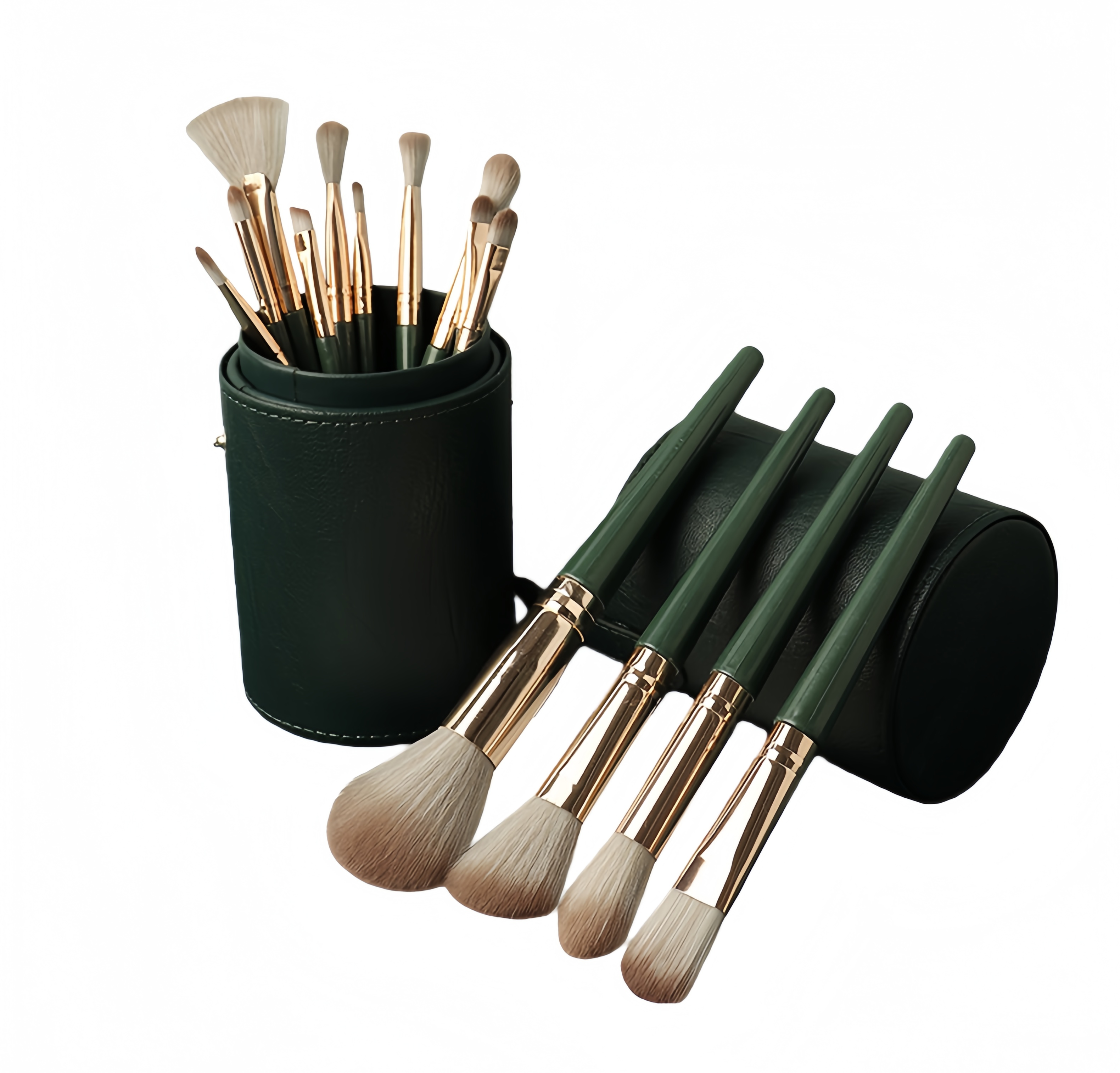 14Pcs Dark Green Premium Makeup Brush Set Soft Synthetic，Jiuheng Cosmetic,jiuhengcosmetic
