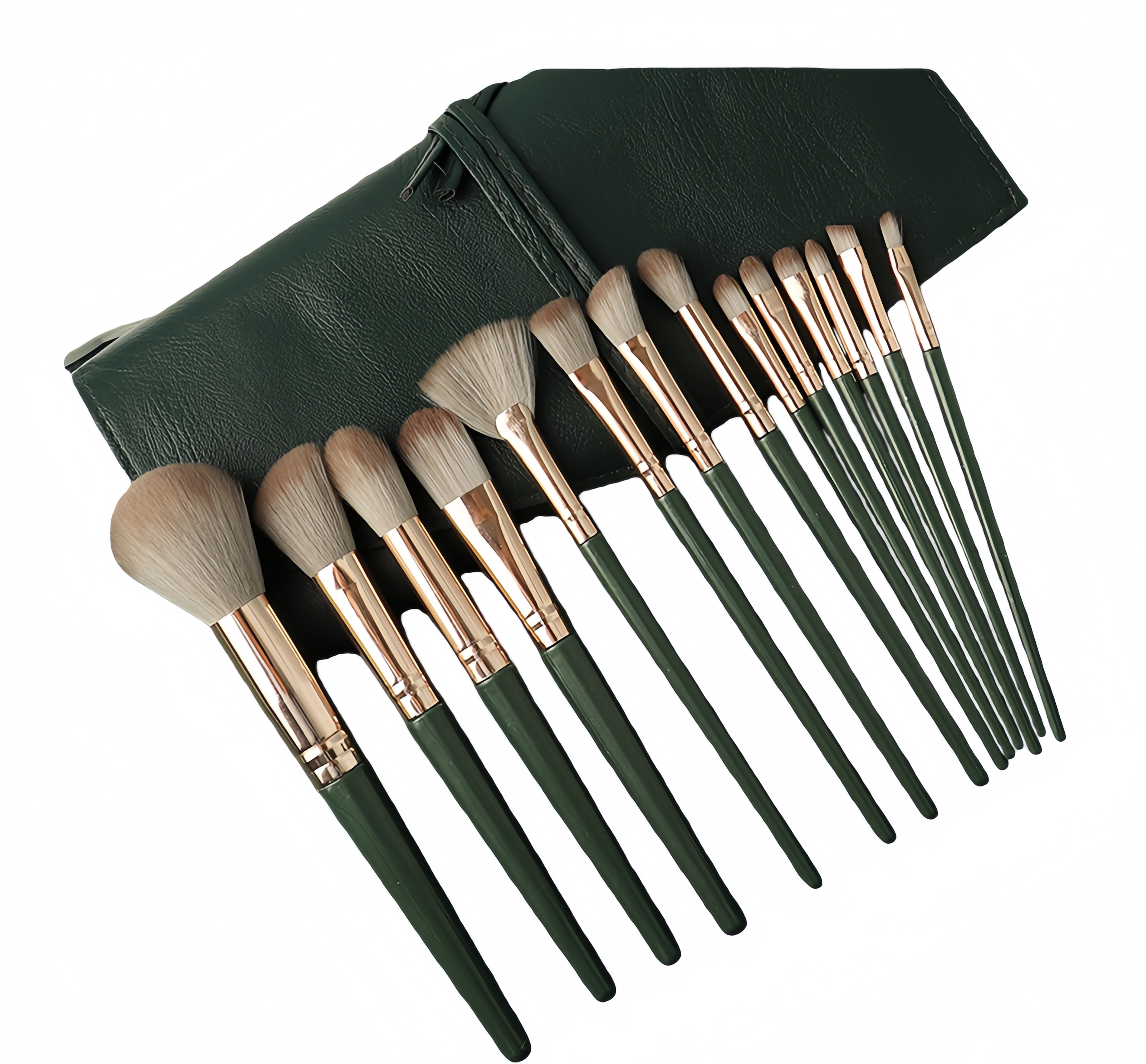 14Pcs Dark Green Premium Makeup Brush Set Soft Synthetic，Jiuheng Cosmetic,jiuhengcosmetic