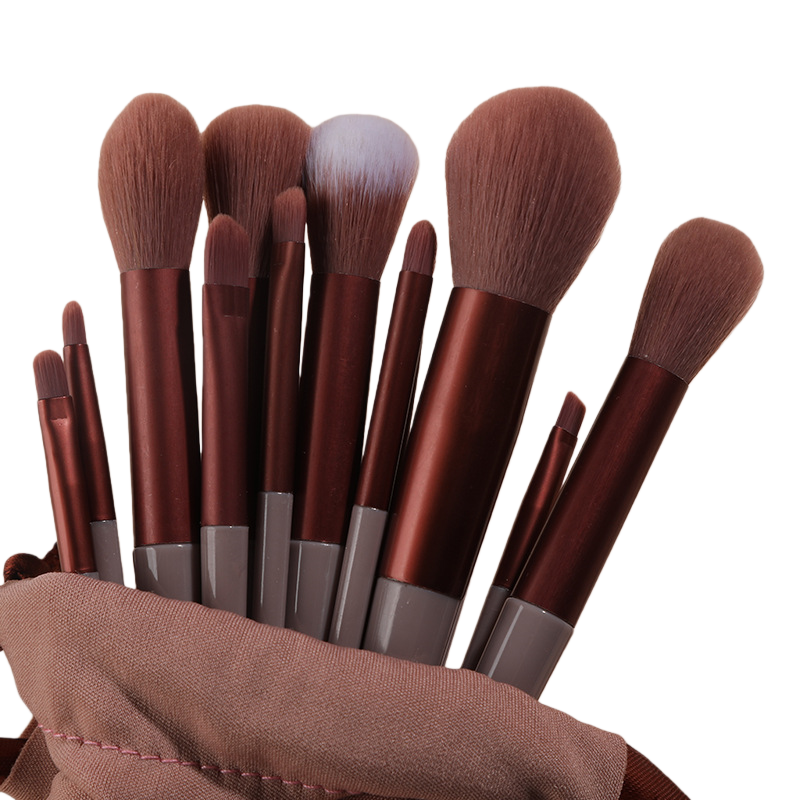 13Pcs Red Rose Solid Wood Handle Makeup Brush Set，Jiuheng Cosmetic,jiuhengcosmetic