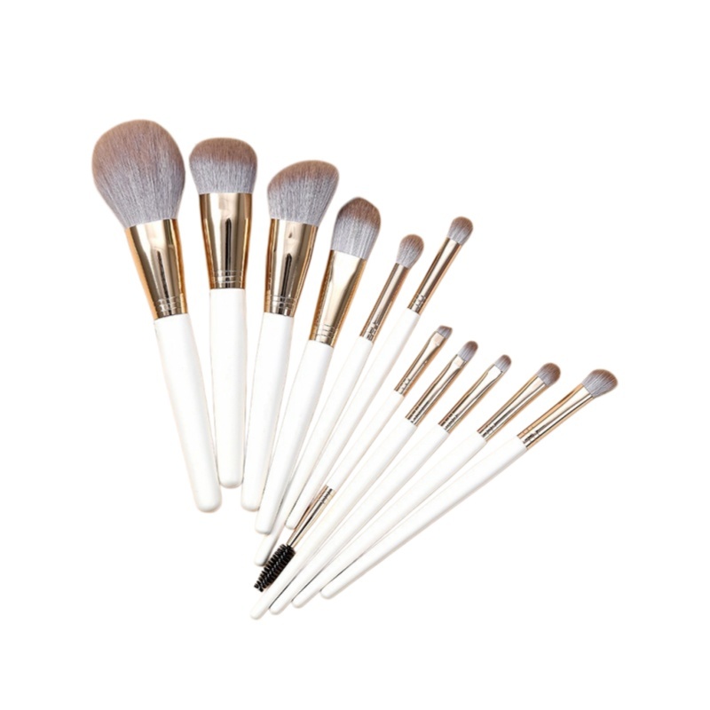 11Pcs Birch Handle Makeup Brush Set with Silver Aluminum Ferrule，Jiuheng Cosmetic,jiuhengcosmetic