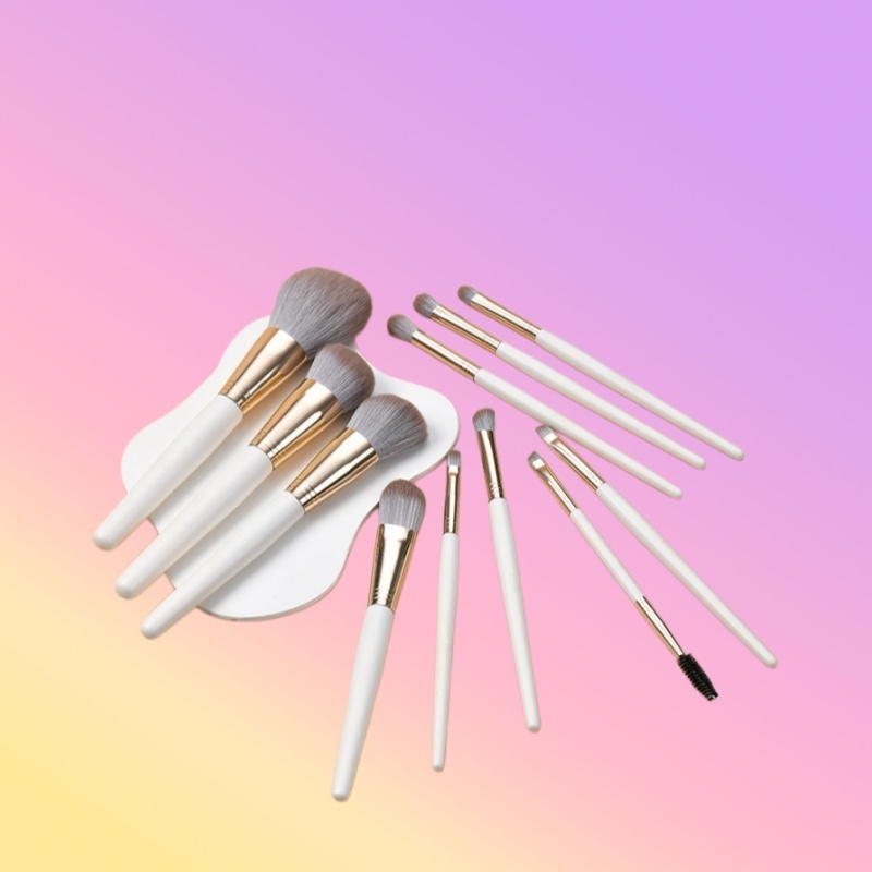 11Pcs Birch Handle Makeup Brush Set with Silver Aluminum Ferrule，Jiuheng Cosmetic,jiuhengcosmetic