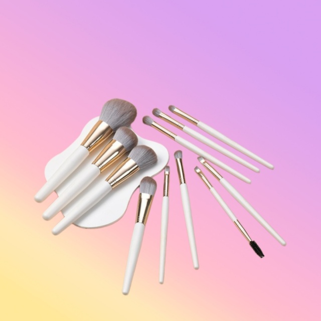 11Pcs Birch Handle Makeup Brush Set with Silver Aluminum Ferrule，Jiuheng Cosmetic,jiuhengcosmetic