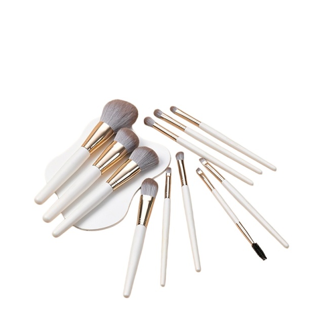 11Pcs Birch Handle Makeup Brush Set with Silver Aluminum Ferrule，Jiuheng Cosmetic,jiuhengcosmetic