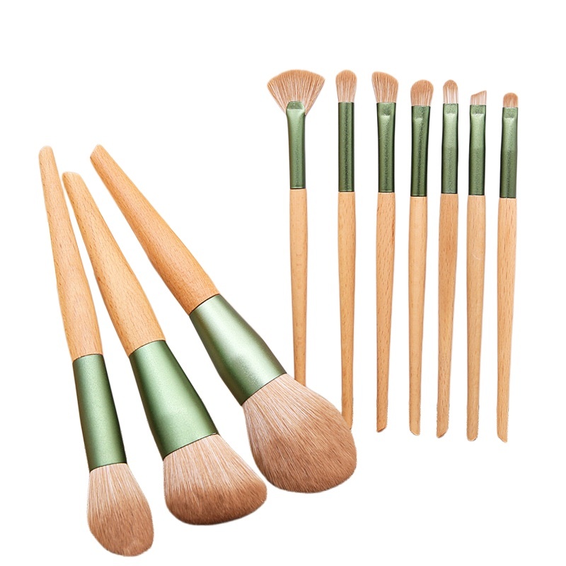 10Pcs Wooden Handle Makeup Brush Set，Jiuheng Cosmetic,jiuhengcosmetic