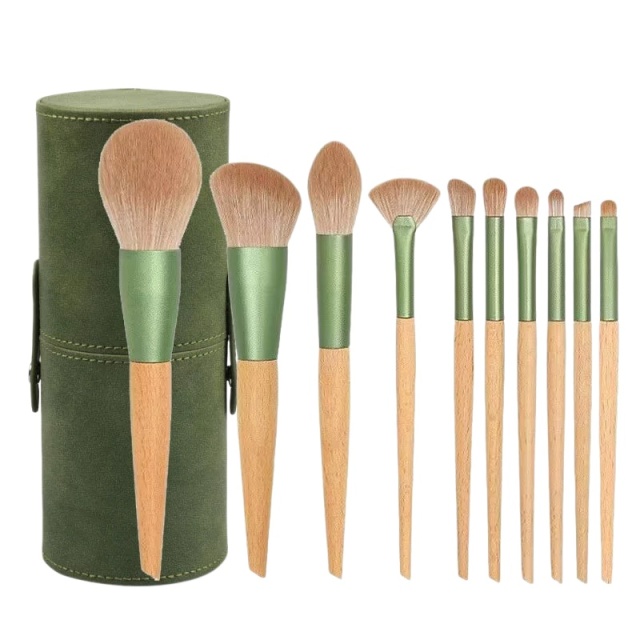10Pcs Wooden Handle Makeup Brush Set，Jiuheng Cosmetic,jiuhengcosmetic