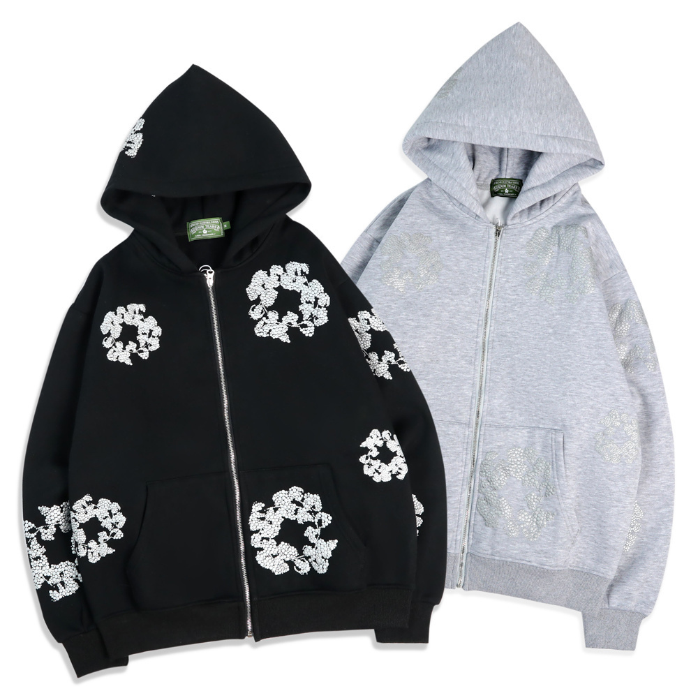Kapok Flower Print Fleece Lined Hoodie | Unisex Warm Thickened Pullover Sweatshirt for Winter Casual