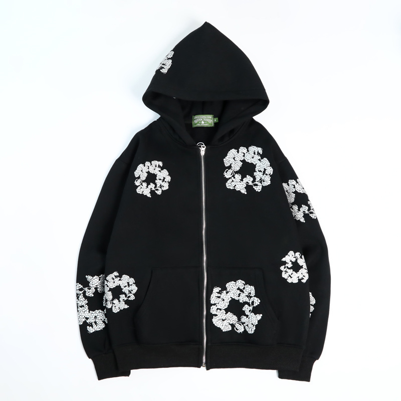 Kapok Flower Print Fleece Lined Hoodie | Unisex Warm Thickened Pullover Sweatshirt for Winter Casual