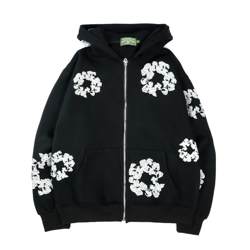 Kapok Flower Print Fleece Lined Hoodie | Unisex Warm Thickened Pullover Sweatshirt for Winter Casual
