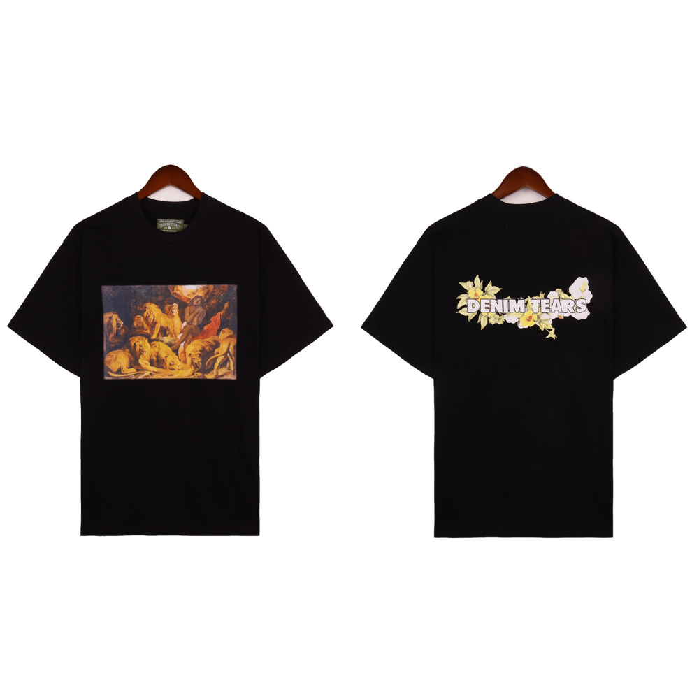 Denim Tears Kapok Flower T-Shirt | Vintage Oil Painting Print 3D Foam Unisex Couples Oversized Crewneck Tee