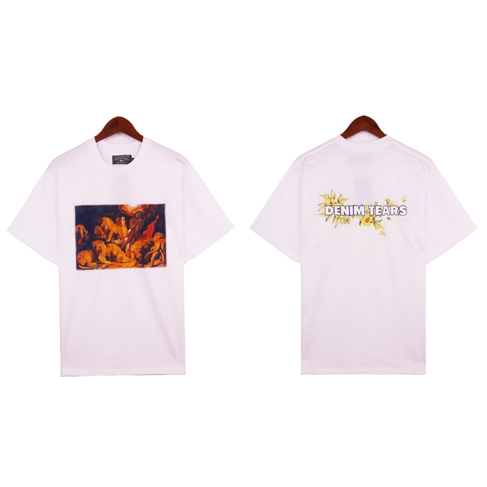 Denim Tears Kapok Flower T-Shirt | Vintage Oil Painting Print 3D Foam Unisex Couples Oversized Crewneck Tee