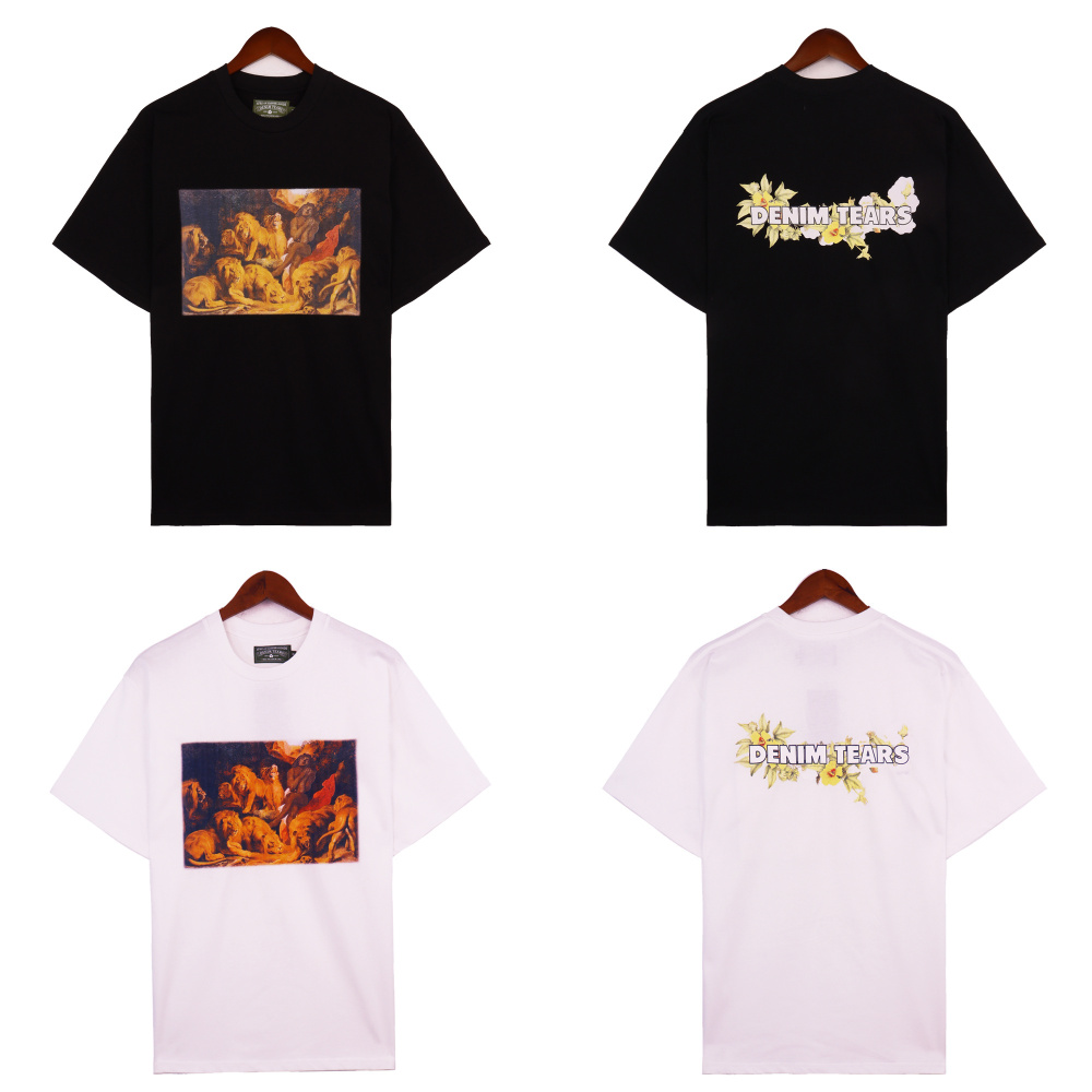 Denim Tears Kapok Flower T-Shirt | Vintage Oil Painting Print 3D Foam Unisex Couples Oversized Crewneck Tee