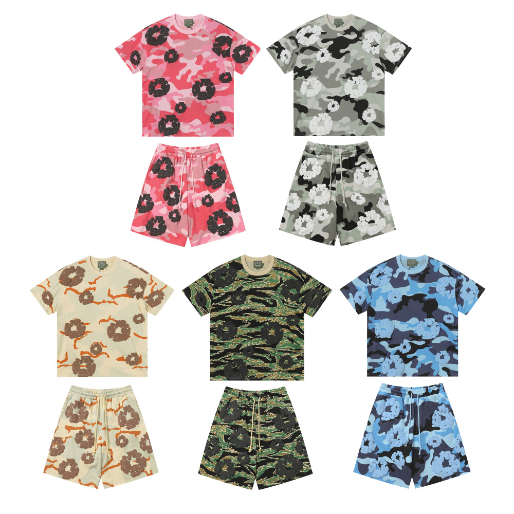 DENIM TEARS Kapok Flower New T-Shirt | Camo Blue/Pink/Green/Gray/Apricot Unisex Crewneck Short Sleeve Tee